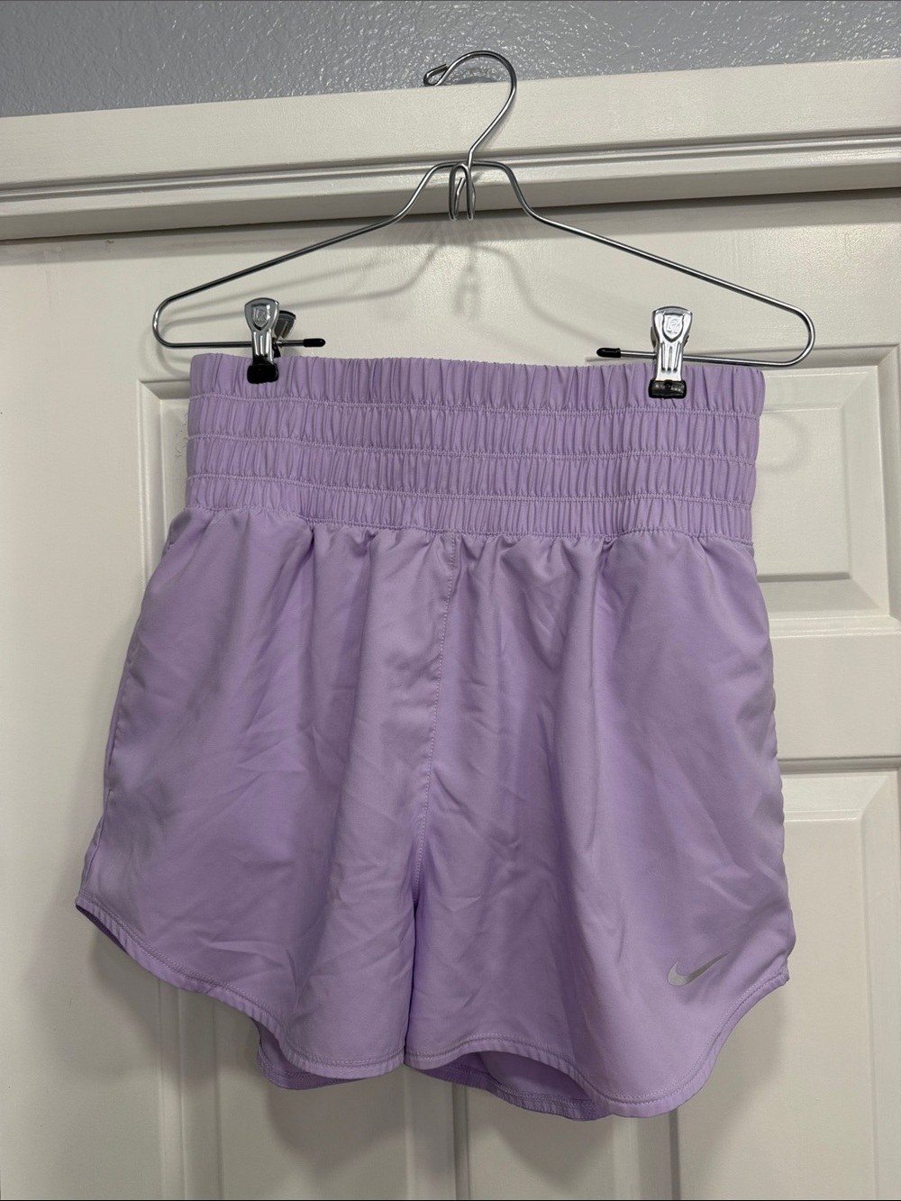 Nike Women’s Lavender Smocked-Waist Athletic Shorts